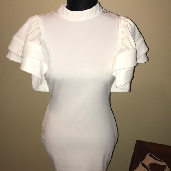 Ruffle Sleeve White Shift Dress Size:M - Picture 4 of 6
